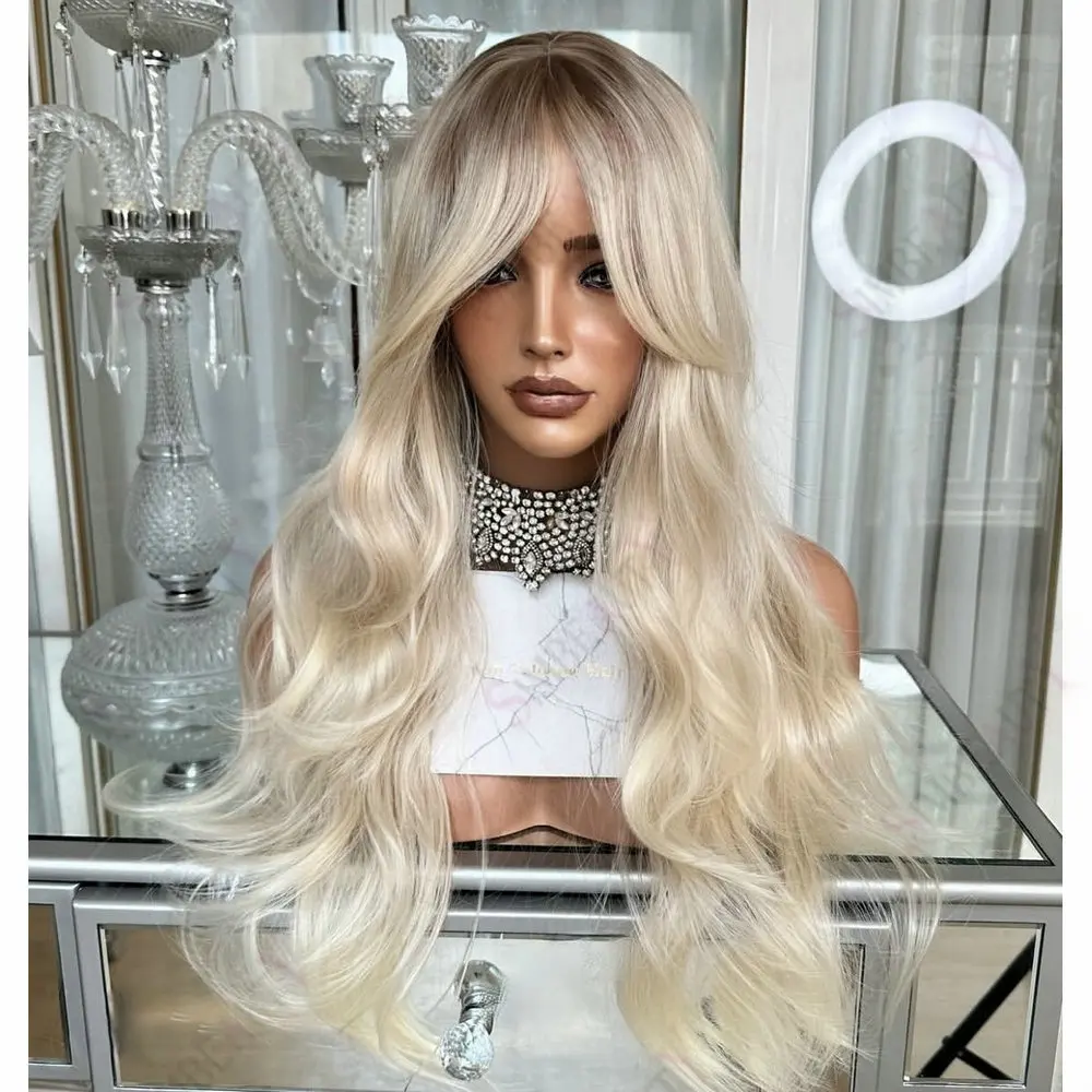 باروكات دانتيل كاملة غير قابلة للاكتشاف شعر بشري دانتيل شفاف للنساء أشقر داكن جذر Balayage بلاتيني أشقر 13x6 باروكات أمامية من الدانتيل #2