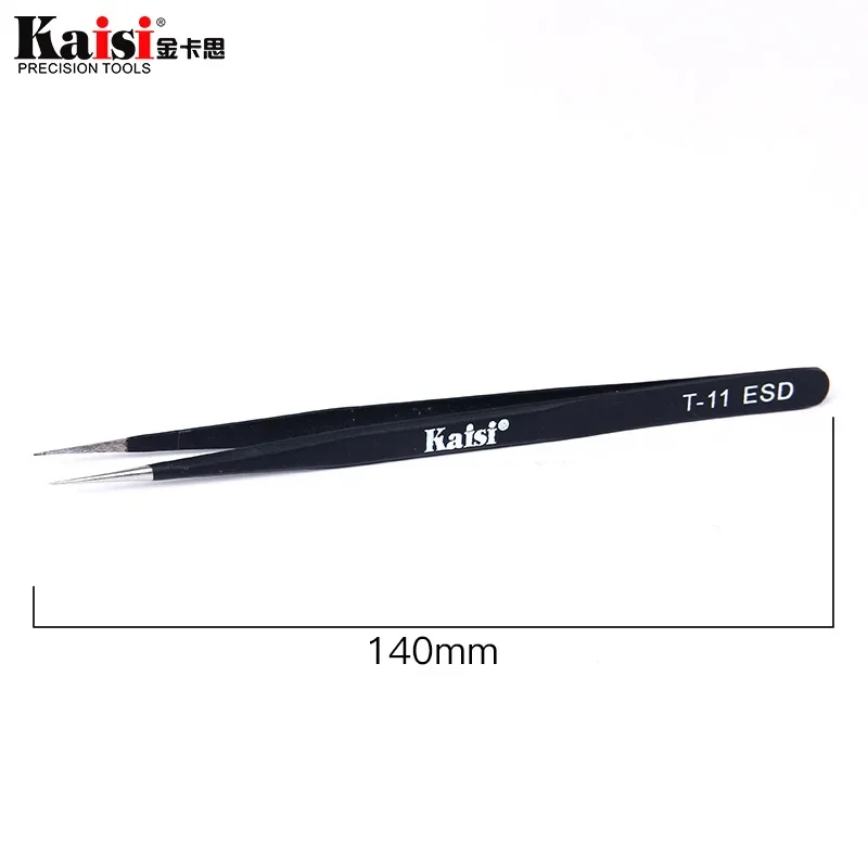 Kaisi-ステンレス鋼ストレートピンセット、帯電防止esd、安全で精密な細い先端、T-11、T-15、esd