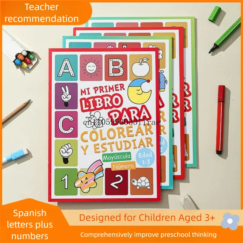 3-6 Years Old Enlightenment Early Education Cognitive Coloring Book, Spanish Alphabet Number Drawing Exercise Book