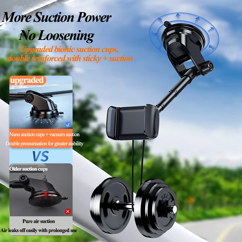 Car Suction Cup Phone Holder Sucker GPS Holder Stand 360 Rotable Adjustable Long Rod Car Phone Bracket Support Strong Absorption