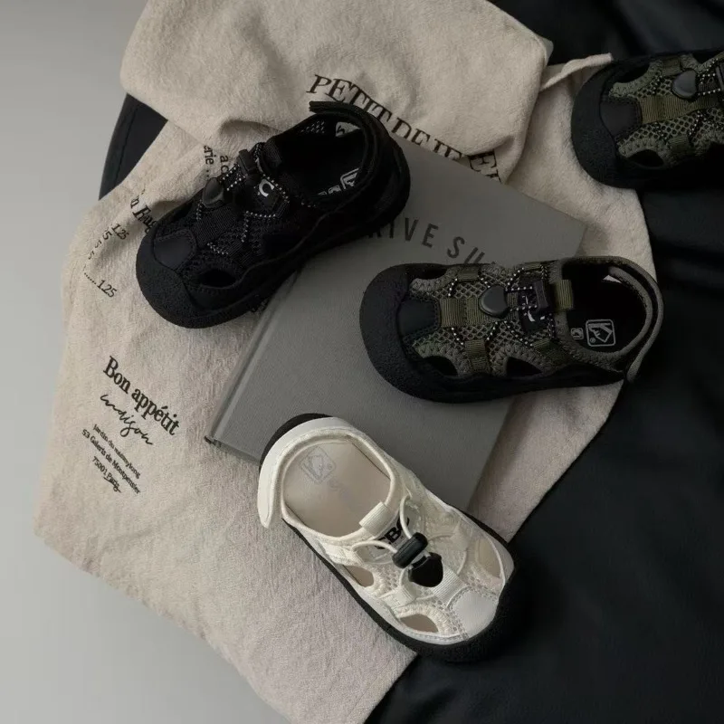 

Детские пляжные сандалии с веревочкой для затяжки, милые, универсальные, с закрытым носком, для малышей, лето 2026, новинка, мягкая подошва, повседневные