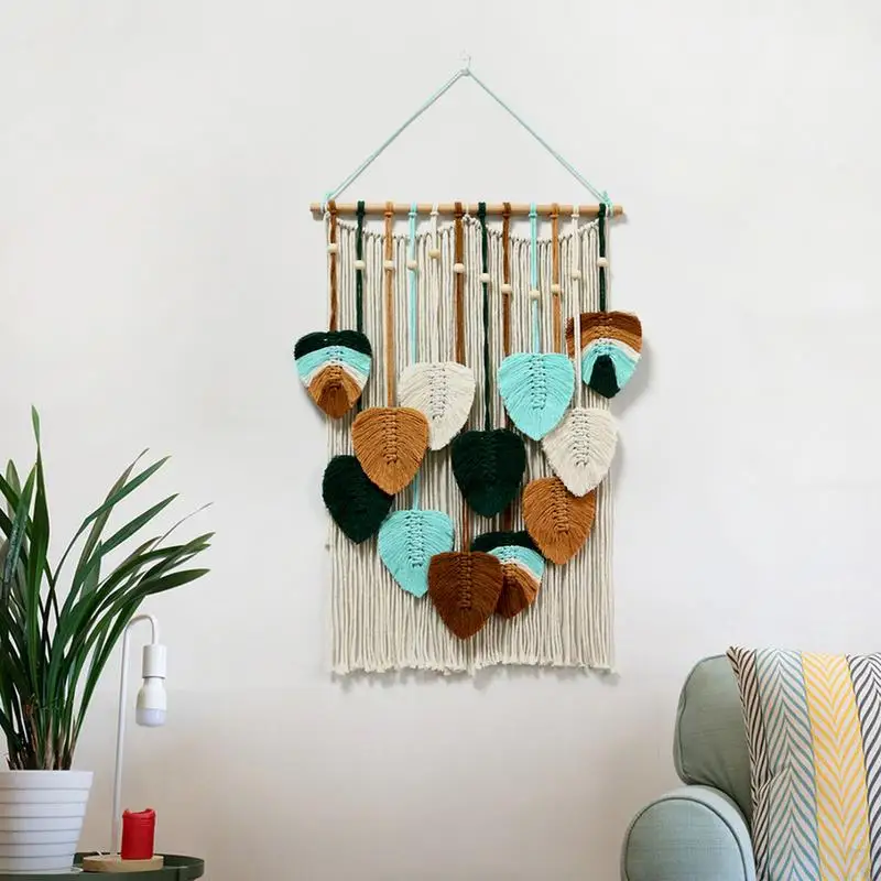 Macrame Leaf Wall Decor Boho Woven Tapestry Wall Art Decoration Bohemian Leaf Macrame Boho Tapestry For Wedding Party Dorm