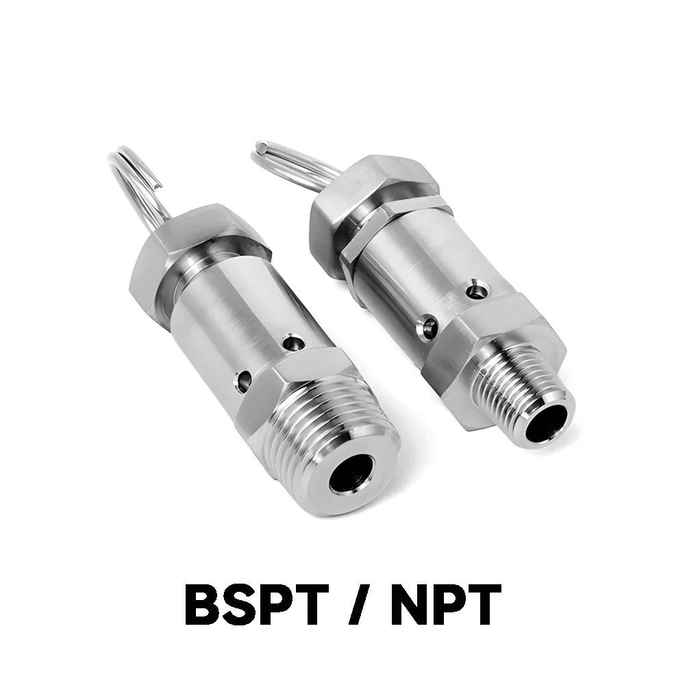 Mini válvula de segurança de mola de aço inoxidável 304 - fácil instalação BSPT/NPT 1/4 "1/2" 0,5-10 Bar para compressores de ar e ferramentas pneumáticas