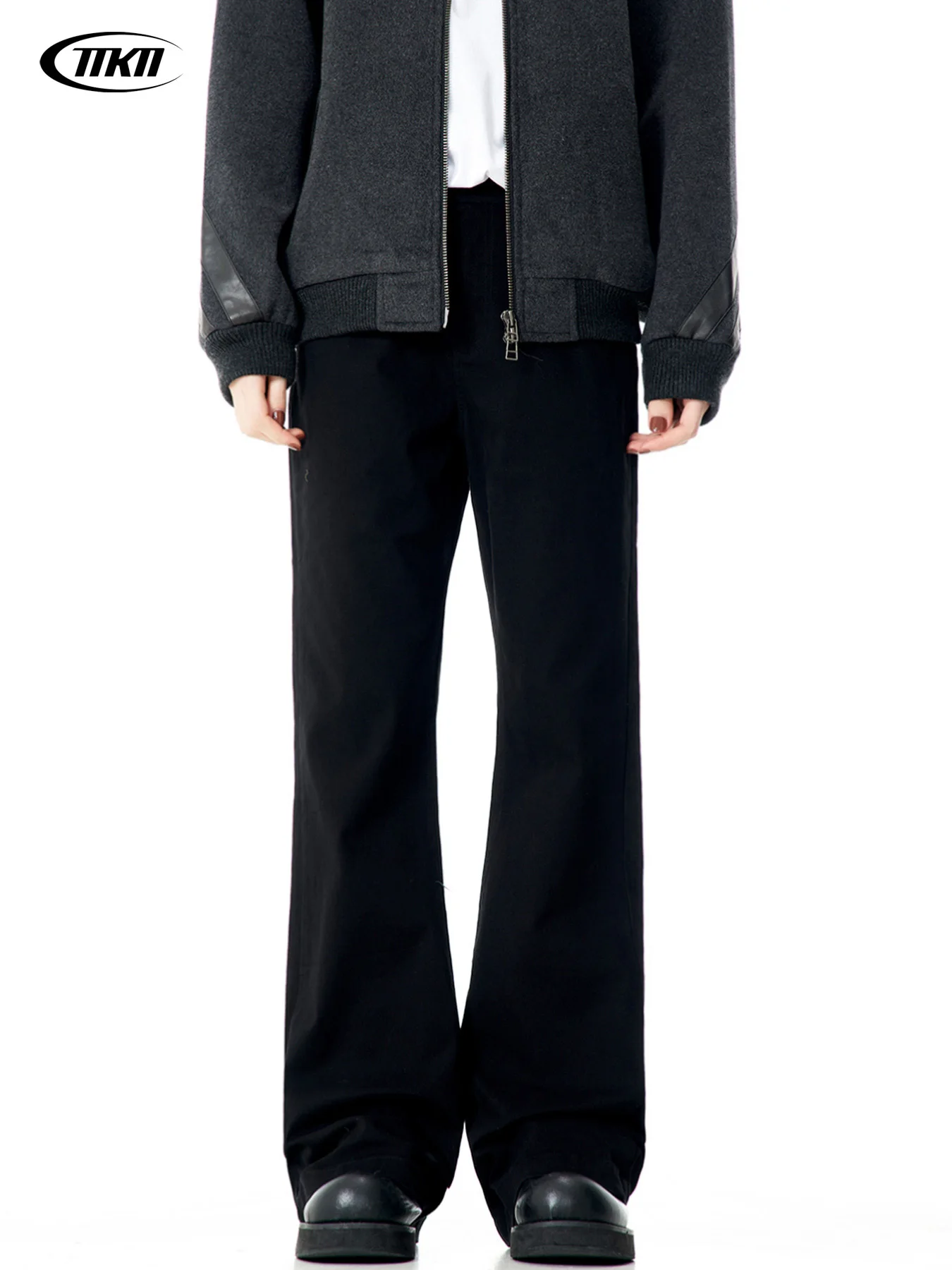 American-Style Unisex Black Casual Trousers Slightly Flared Drapey Slim-Fit Cleanfit Pants Loose Comfortable Versatile Daily Bas