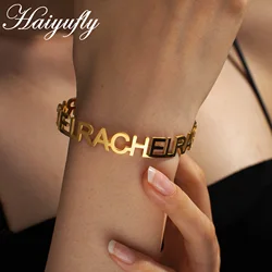 Haiyufly Personalized Custom Name Bracelet for Women Letter Cuff Bangle Stainless Steel Adjustable Birthday Jewelry Kids Gift