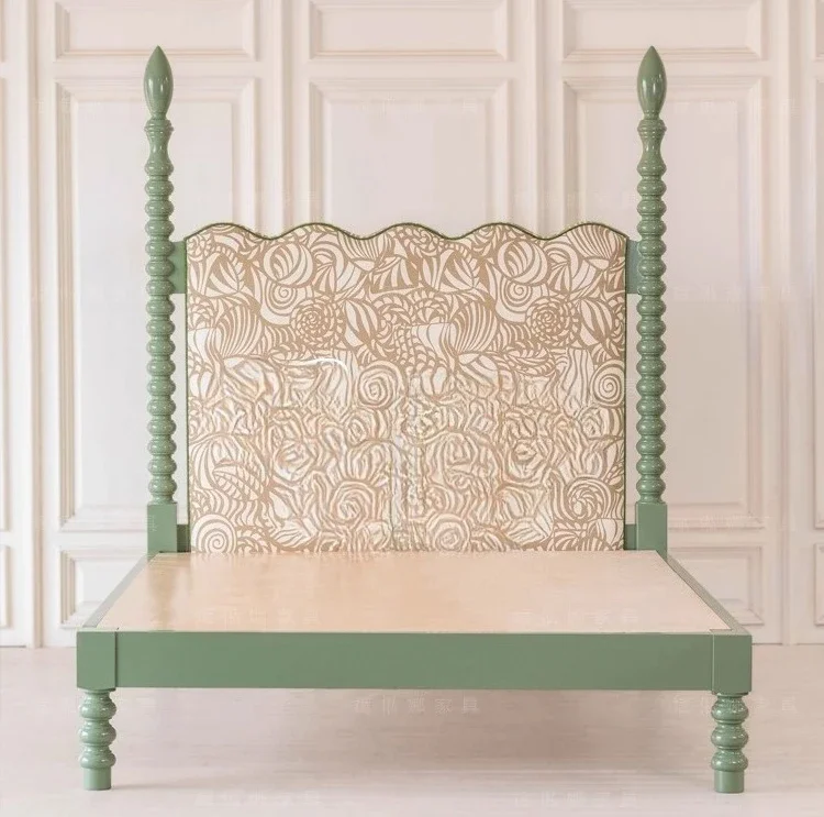 American neoclassical solid wood bed double master bedroom wedding princess
