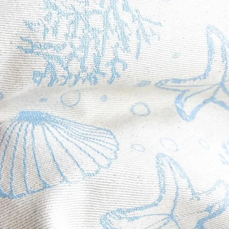 1meter Shell Jacquard Fabric Light Blue Ocean Starfish Print Textured DIY Sewing Home Craft Material Spring Summer Dress Blouse