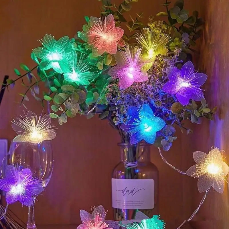 Guirlande lumineuse féerique LED à piles de 1.5M, en Fiber optique, décoration de noël et du nouvel an avec fleurs artificielles pour fête