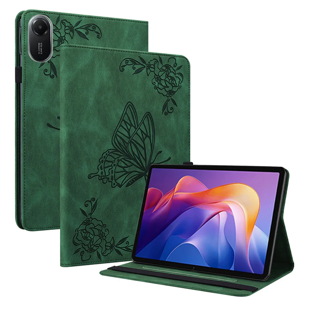 

Чехол для Xiaomi Redmi Pad 2, чехол для планшета из искусственной кожи с бабочкой и цветочным принтом и слотами для карт - зеленый