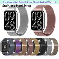 Stainless Steel Strap For Xiaomi Mi Band 9 Pro 8 Pro Smart Watch Milanese Wirst Loop Magnetic Bracelet Redmi Watch 4 Wristband