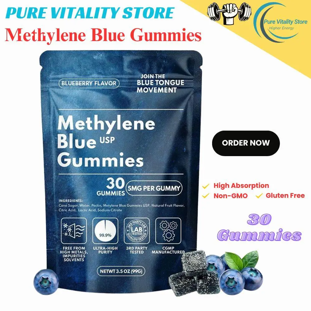 

Мягкие конфеты Methylene Blue - Поддержка памяти + Sharpens Focous, Clears Brain Fog + Boots Mental Clariy, 30 жевательных жевательных конфет