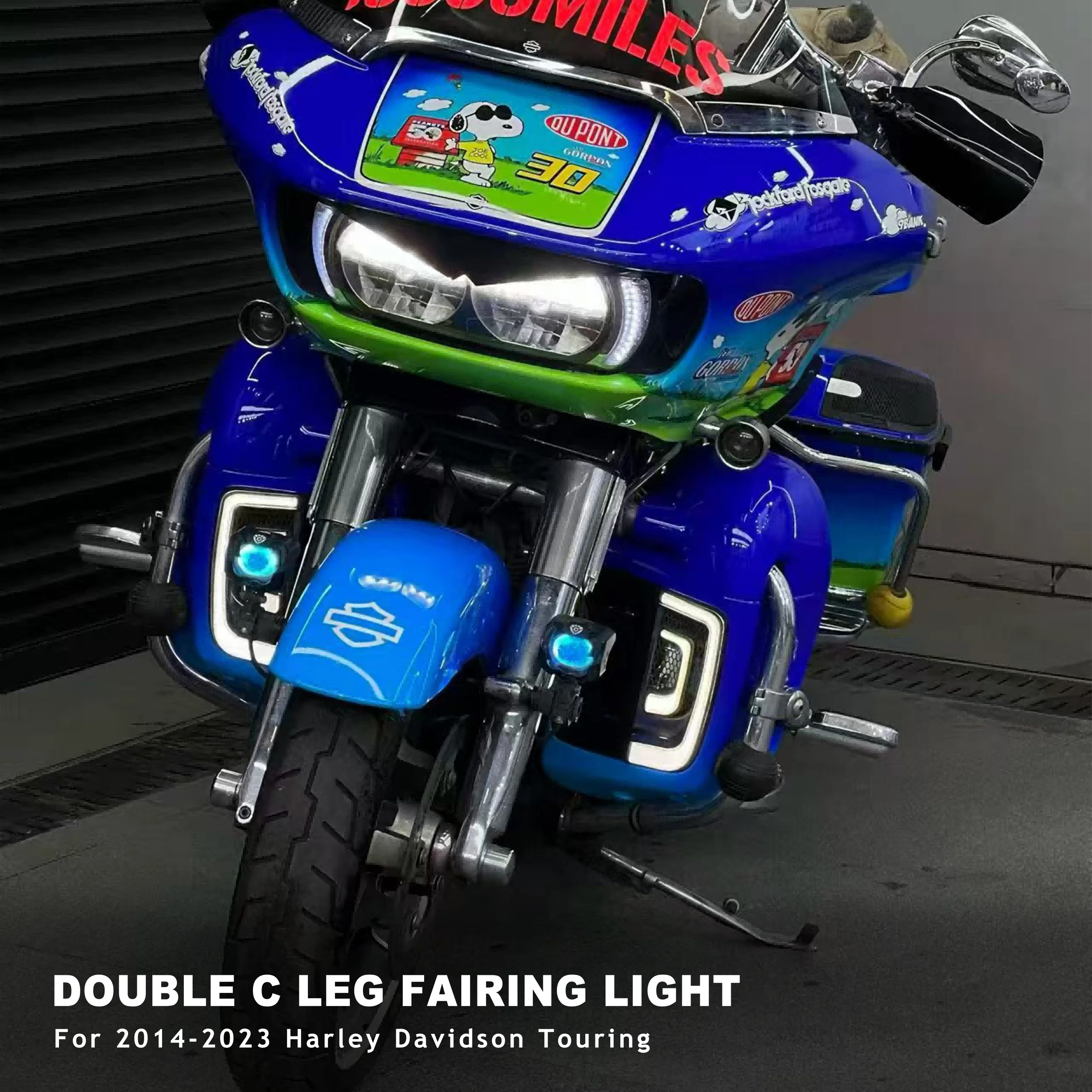 Motorcycle LED Double‑C Leg Fairing Auxiliary Light Daytime Running Lamp for 2014‑2023 Harley Davidson Touring