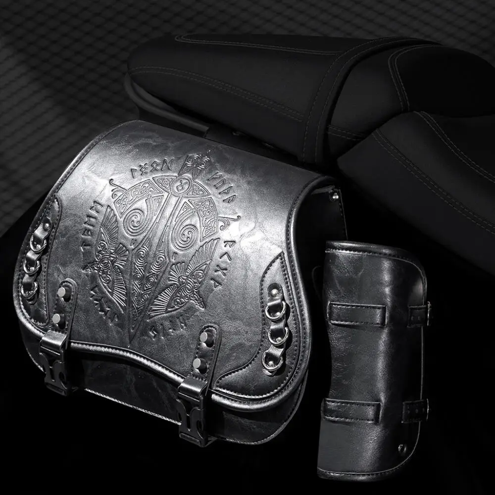 Retro Pressure Flower Motorcycle Hanging Bag Pu Leather Knight Modification Bag for Multi Model Universal Medieval Steampunk