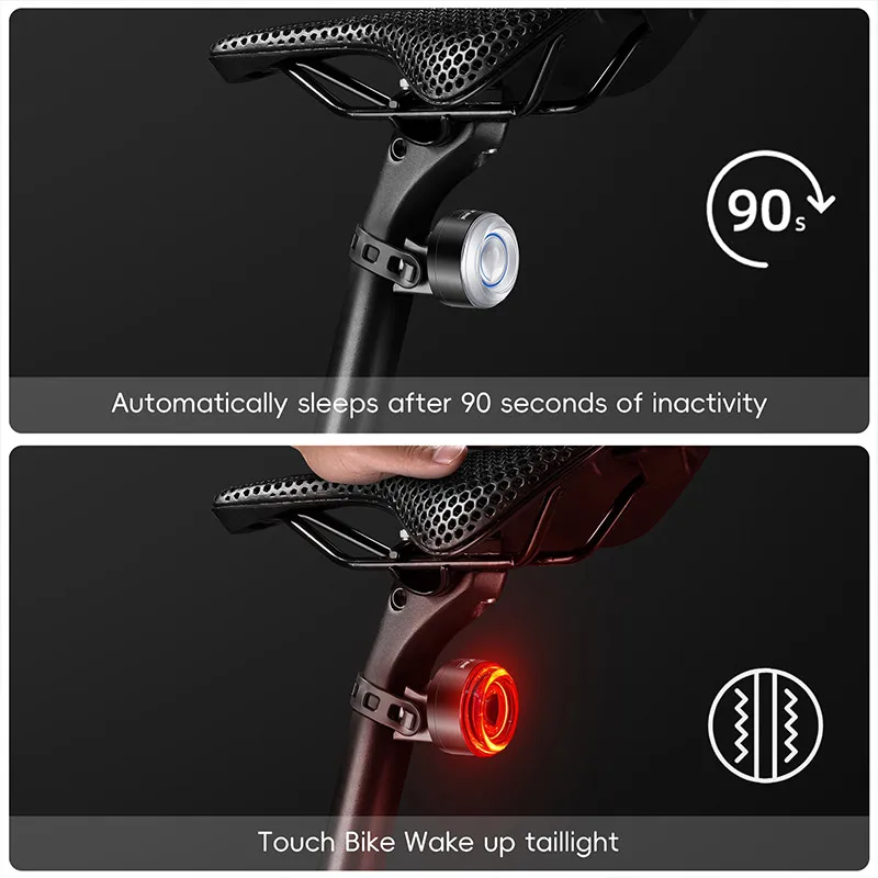 WEST BIKING Fahrrad-Rücklicht, intelligenter Bremssensor, buntes, gebogenes Oberflächen-Blinklicht, wiederaufladbare Fahrrad-Rücklichter vom Typ C