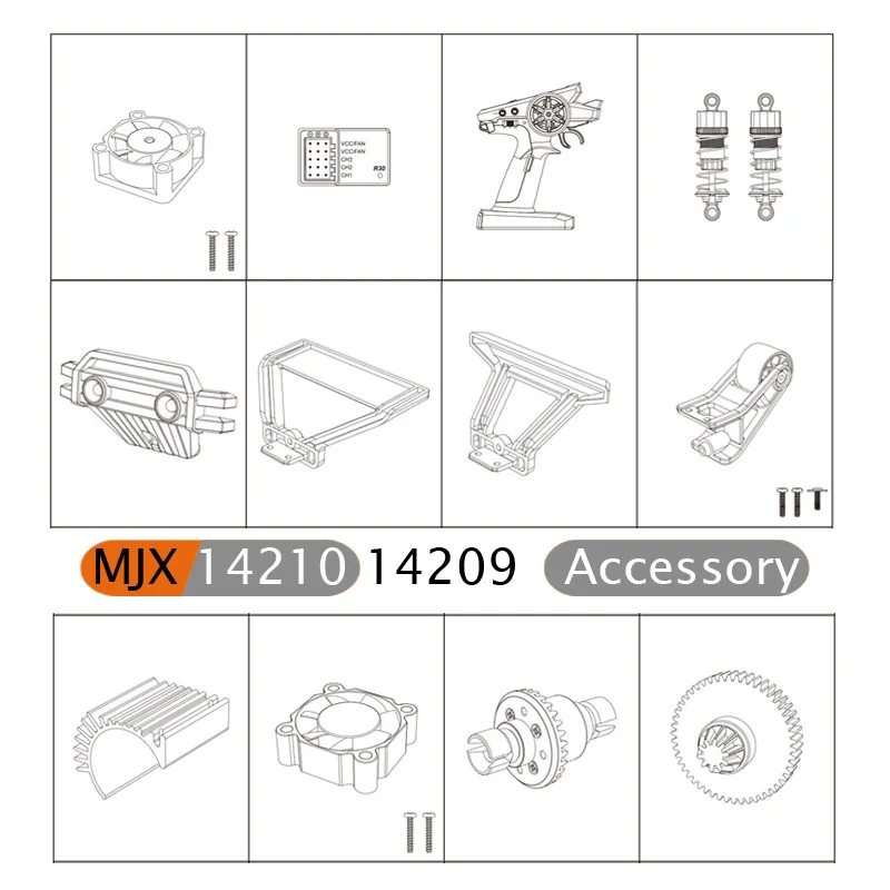 MJX 14209 14210 1/14 RC Original Shell Steering Gear Anti-collision Head Wheel Swing Arm Steering Drive Motor Accessories 1