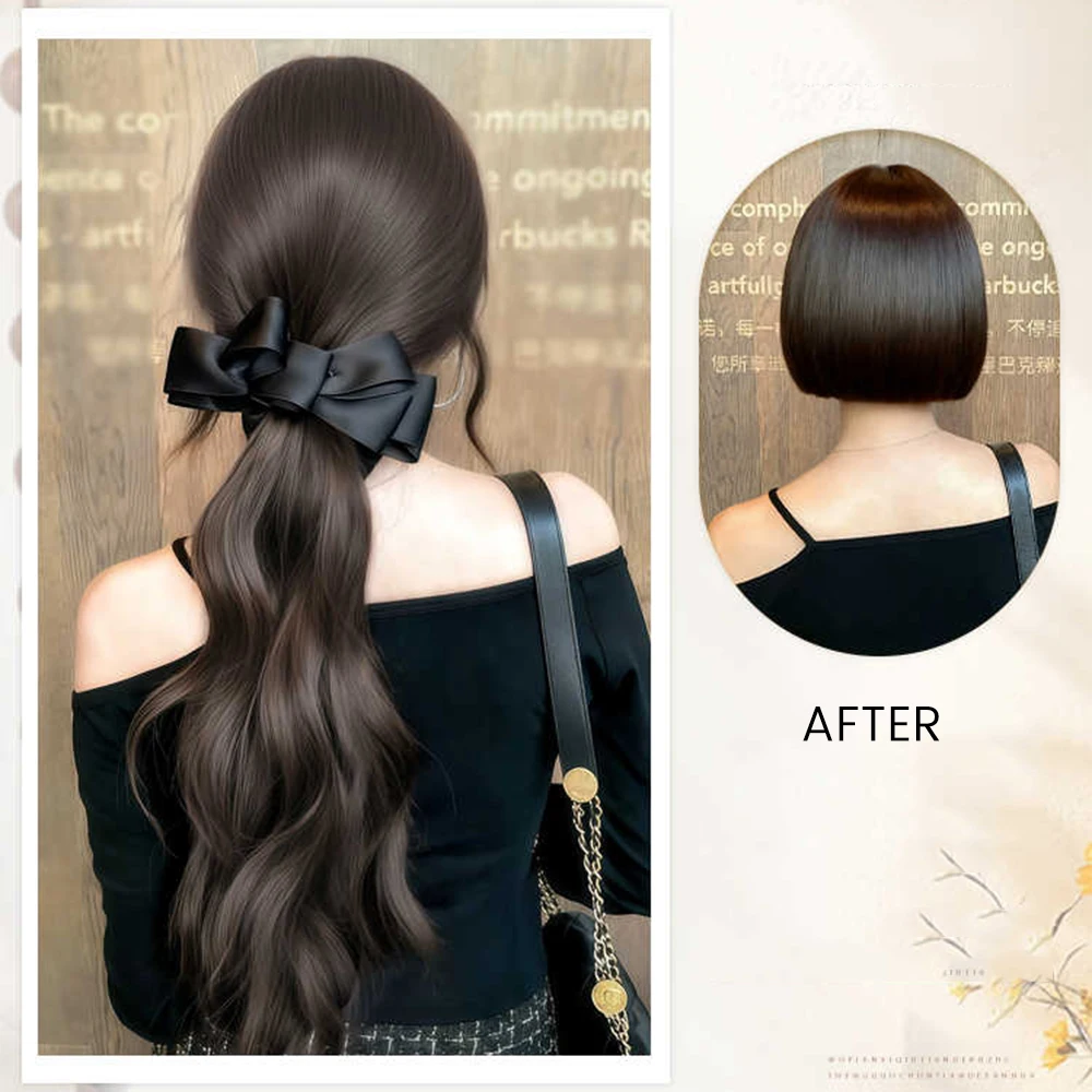 OLACARE Claw Clip Elegant Ponytail Wig With Grab Clip Silk Bowknot Synthetic Long Wavy Layered Ponytail for Women Daily Use