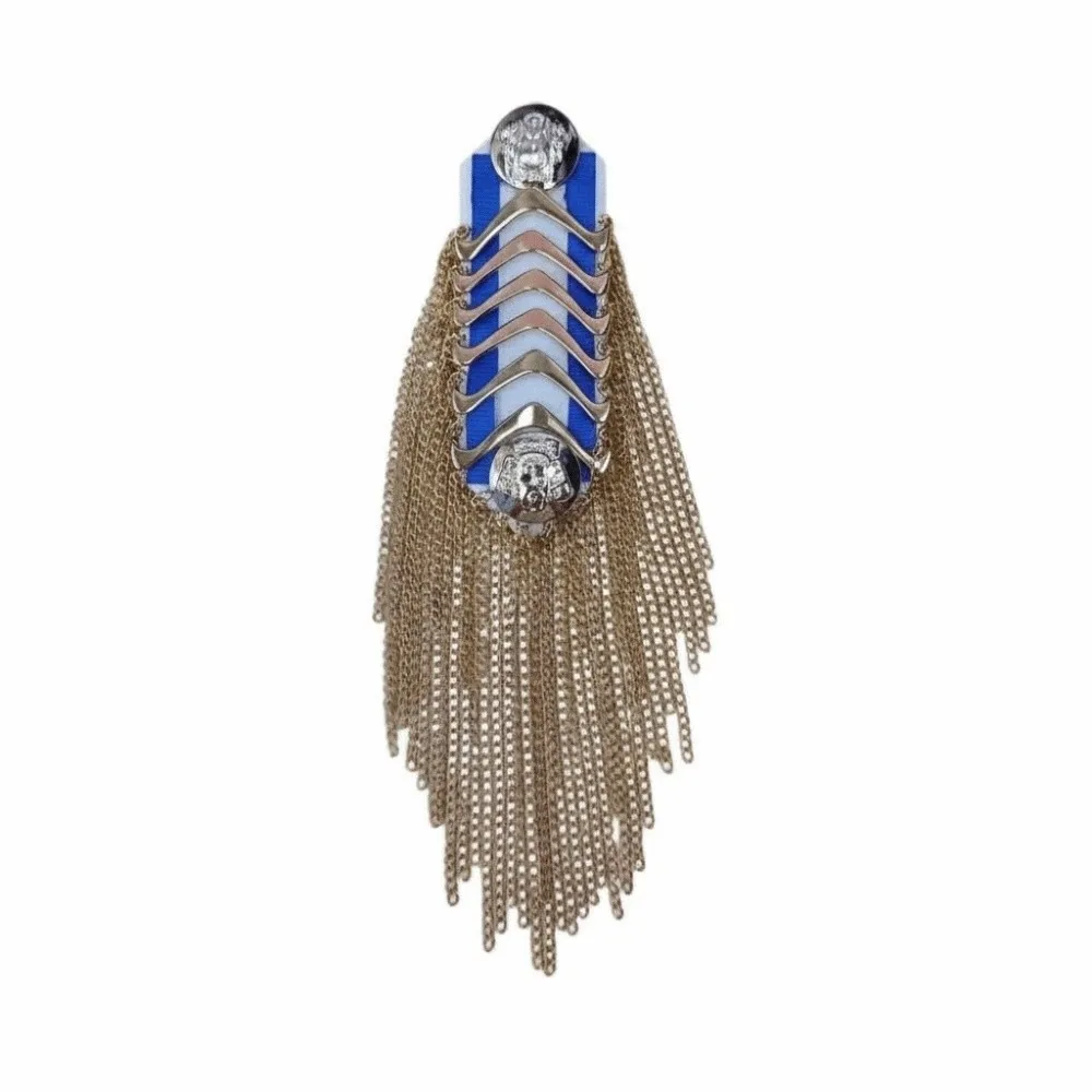 Metallic Fringe Epaulet Brooch Embroidered Shiny Shoulder Tassel Badge Detachable Handmade Metal Chain Pin Actors