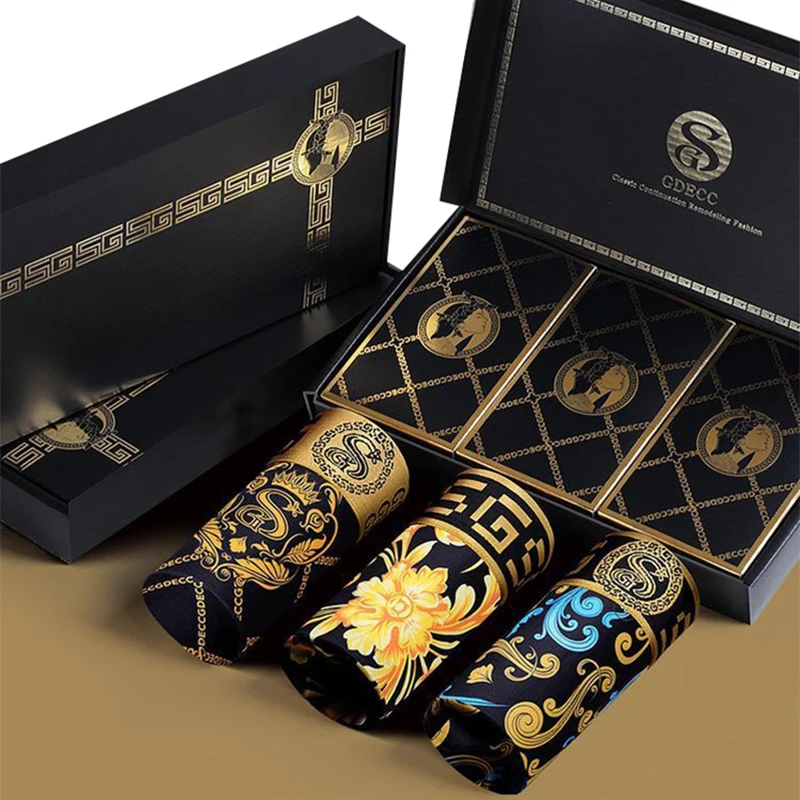 

3 Pieces Magnet Breathable Men's Underwear Summer Ice Silk Comfortable Seamless Plus Size Fashion Trend Printed Men Boxer Shorts