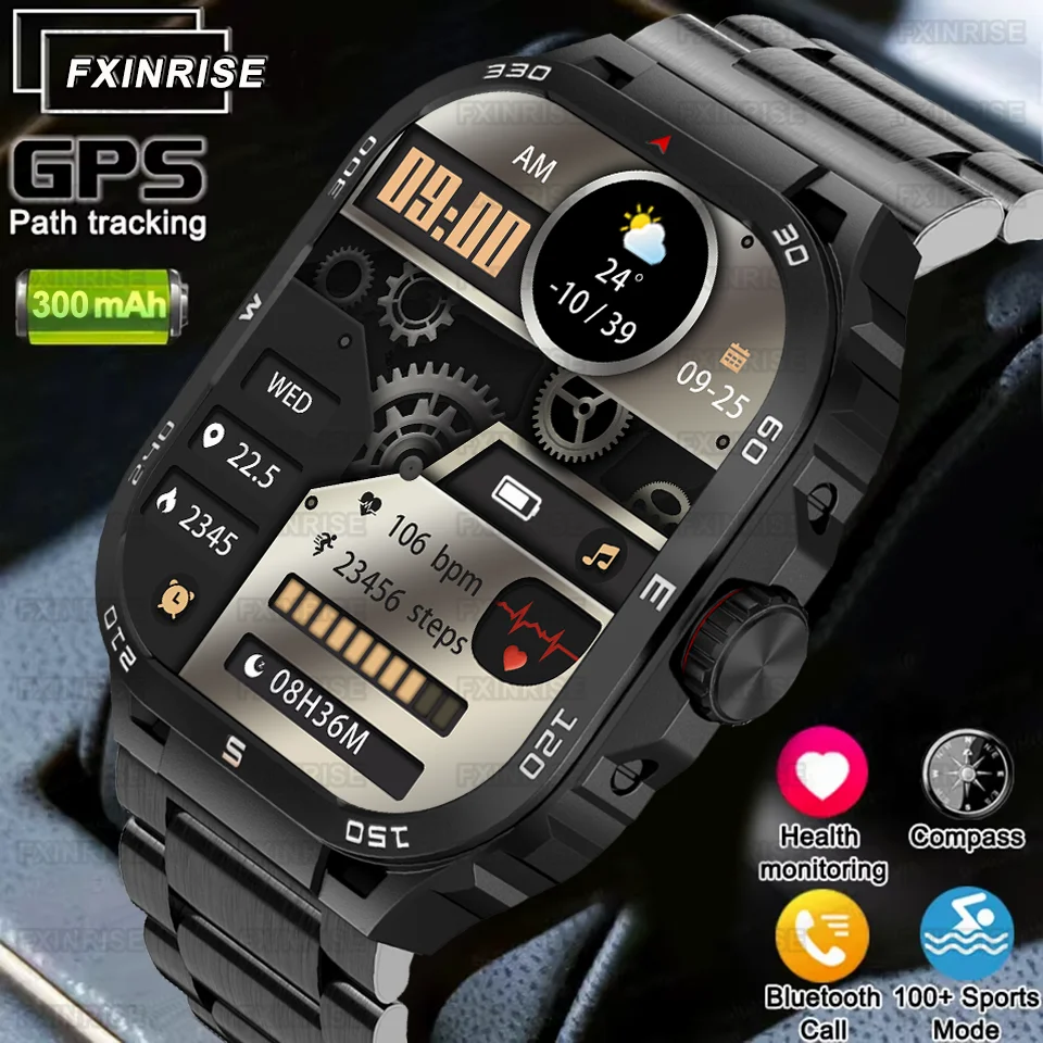 Montre intelligente de sport NDavid pour homme, montre intelligente militaire, fréquence cardiaque, oxygène sanguin, appel Bluetooth, extérieur, Android, iOS, 2.1 pouces