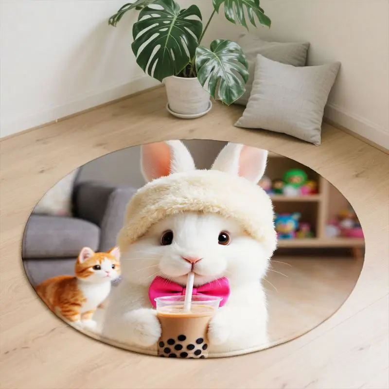 Karpet Bulu Kelinci Lucu, 60cm, Alas Anti-Selip, Sempurna untuk Dekorasi Rumah di Ruang Tamu atau Kamar Tidur.