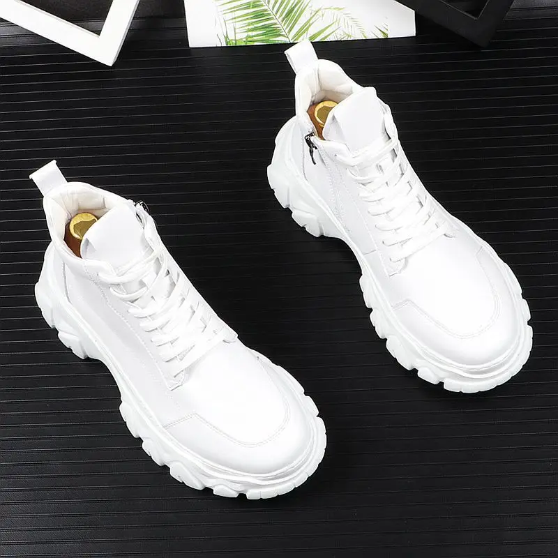 

Mens Luxury Fashion Platform Boots Brand Designer Black White Shoes Cowboy Genuine Leather Sneakers Handsome Ankle Botas Hombre