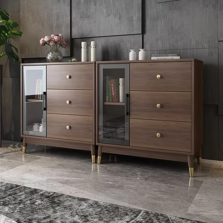 Walnut color light luxury chest of drawers modern simple living room bedroom multifunctional large capacity  storage cabinet