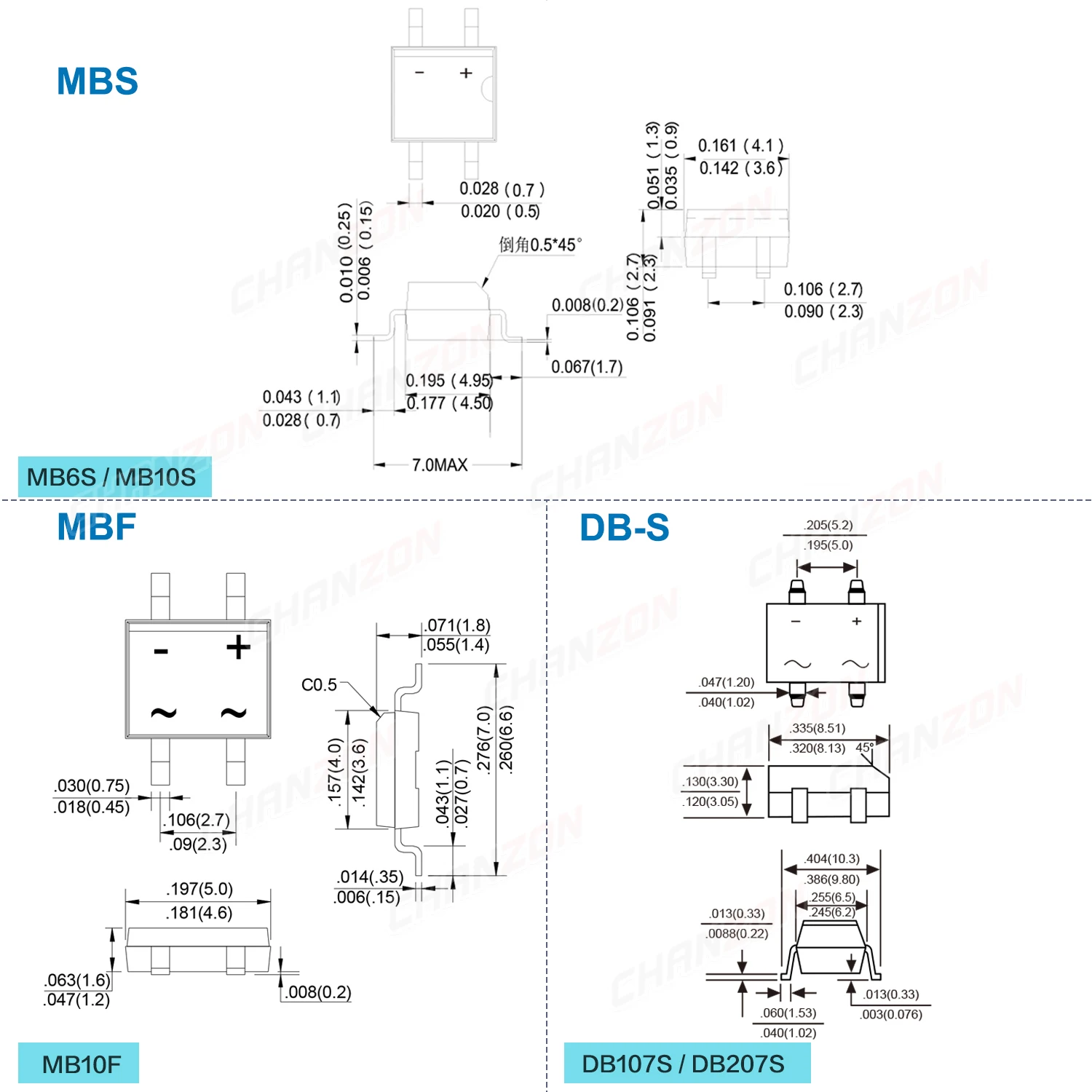 MB6S MB10S MB10F DB107S DB207S SMD Diode Bridge Rectifier MBS MBF 0.5A 1A 2A 600V 1000V MB 6S 10S Single Phase Silicon Diodes