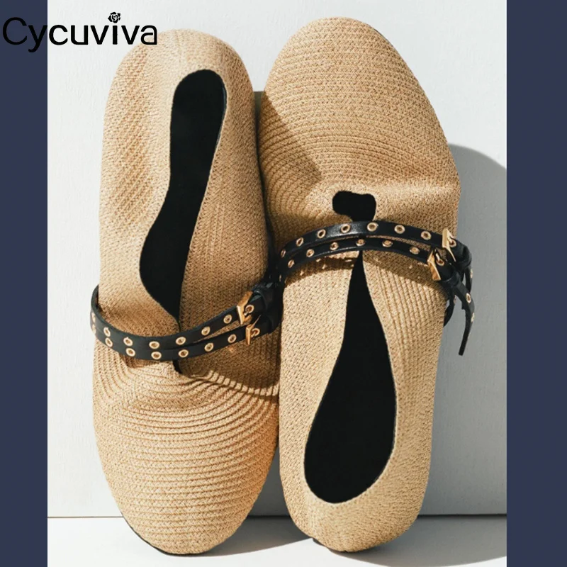 Mocassins en Tissage de Canne pour Femme, Chaussures Plates Décontractées, de Plage, de Vacances, Mules d'Été à Enfiler, d'Extérieur, Offre Spéciale