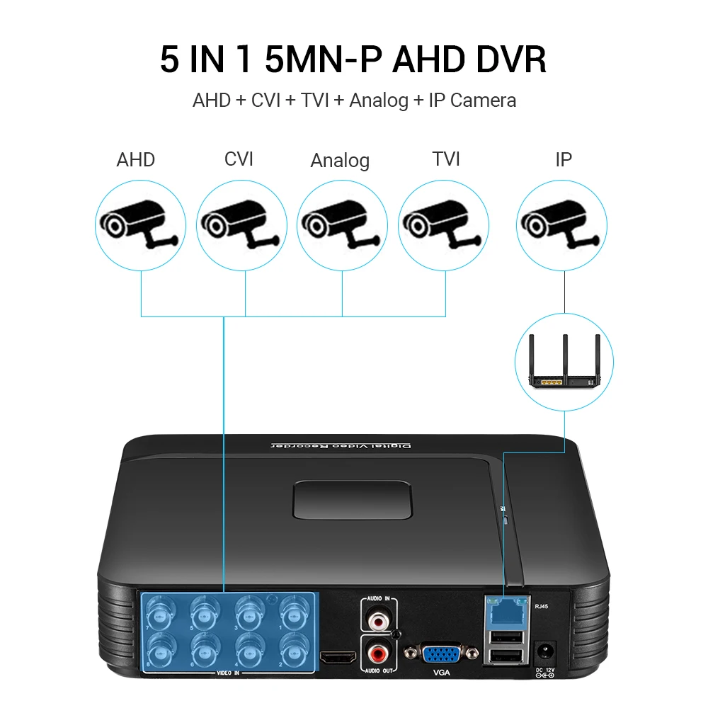 Mini AHD DVR 4CH 8CH H.265 5MP-N 5in1 AHD TVI CVI CVBS IP Camera Hybrid Digital Video Recorder Home Secuirty DVR CCTV System