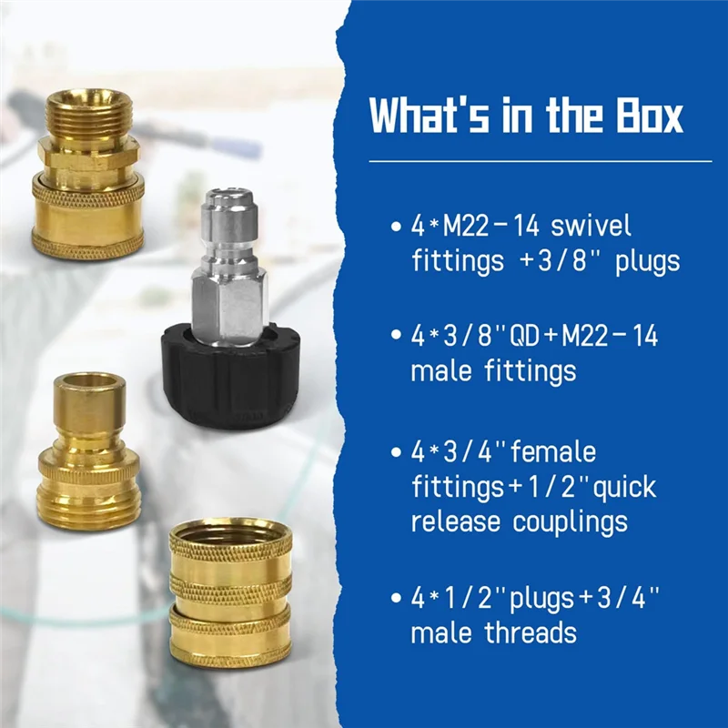 

Премиум-адаптер для мойки высокого давления, 16 шт., комплект быстрого отключения, поворотный механизм M22, быстрое соединение 3/8 дюйма, быстроразъемное соединение 3/4 дюйма
