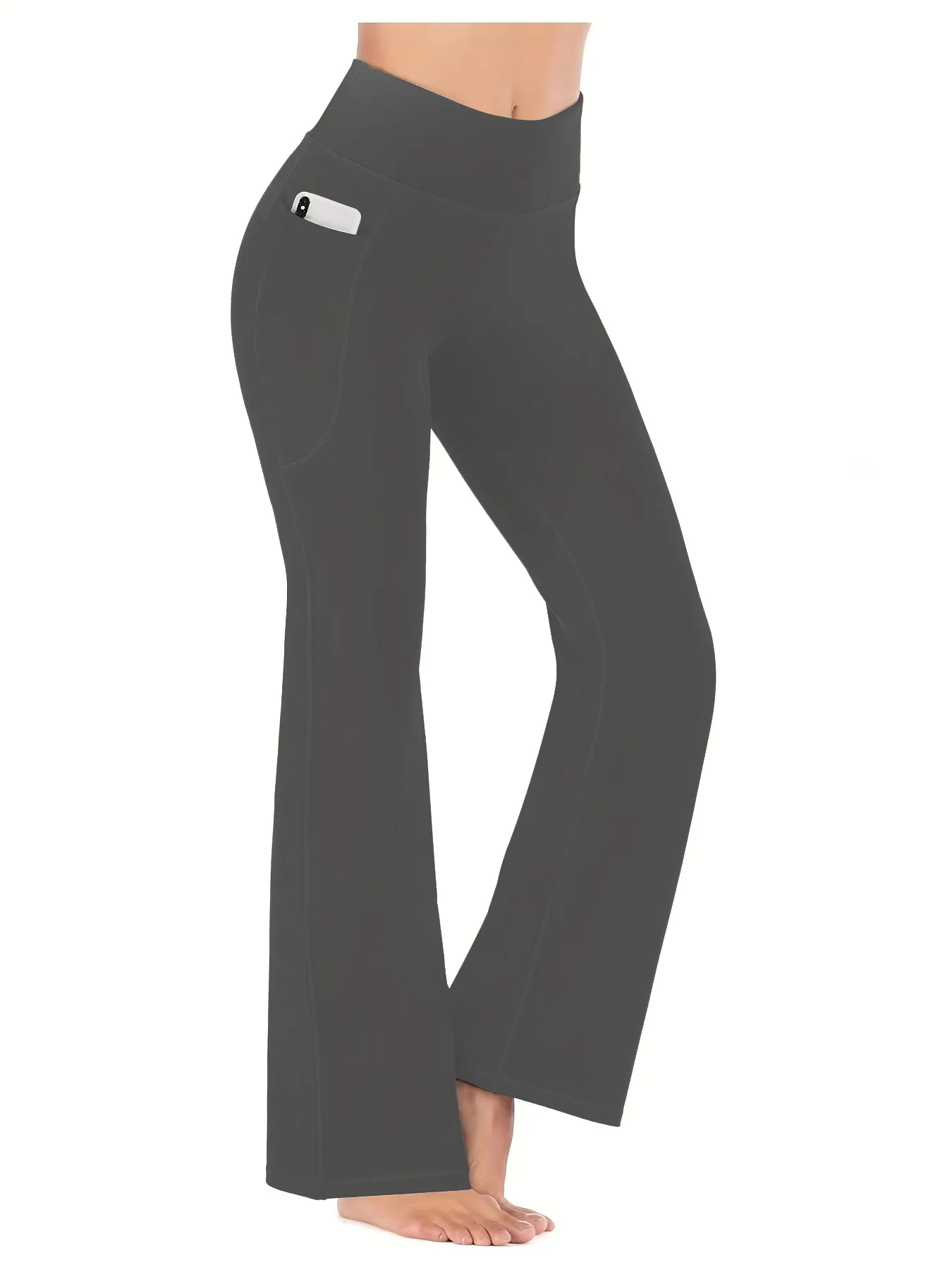 Women's Flared Pants with Pockets, Flared Leg Yoga Pants High Waist Fitness Casual Tummy Tuck Pants image 6