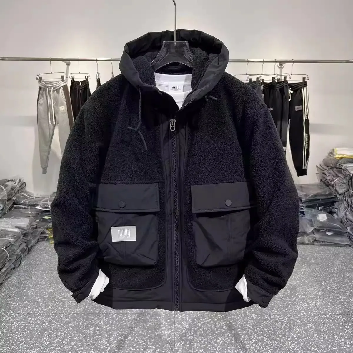 

Men's Autumn Winter Large Size 300 Pou American Sle Workwear Jaet Hooded Thermal Faionable Versatile Polyester Cotton