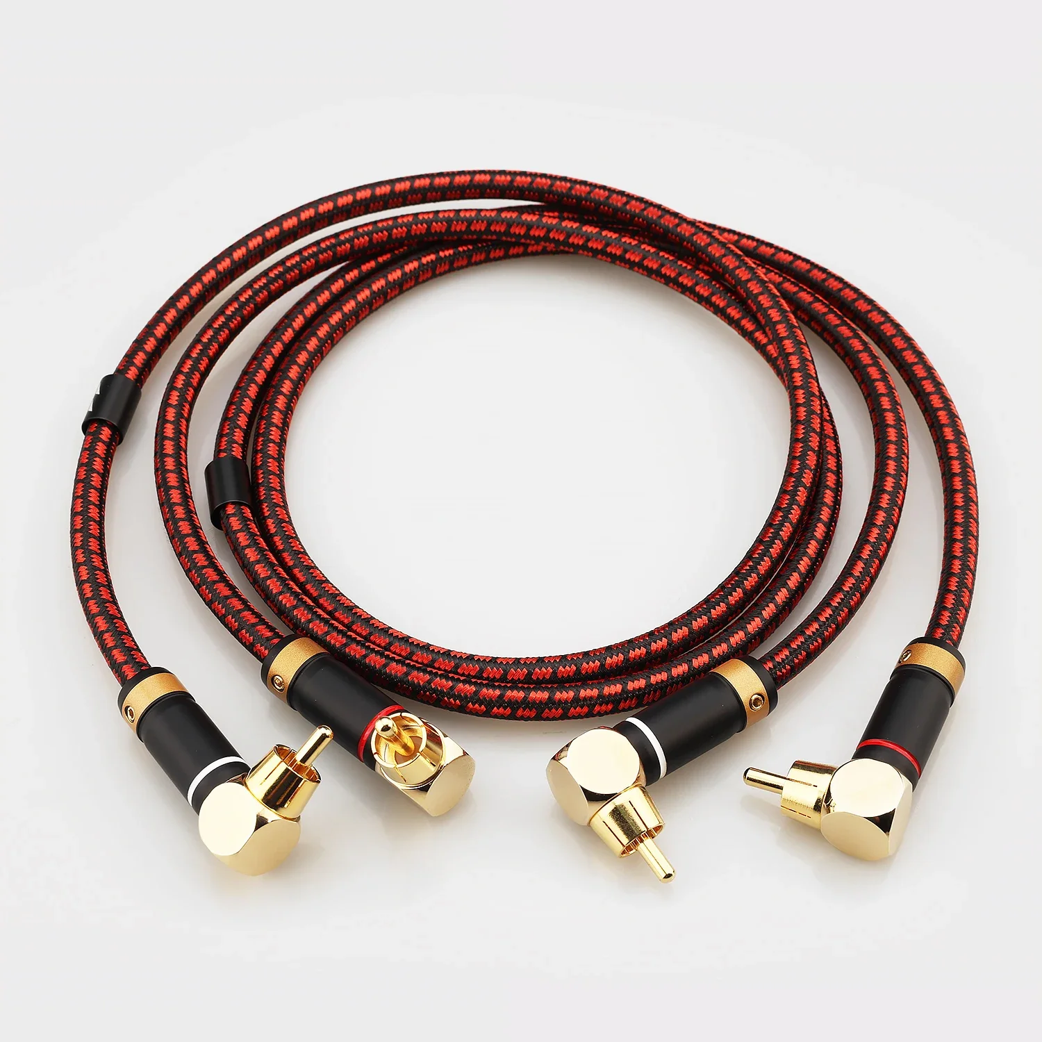 HiFi Audiophile 24K Gold Plated 90 Degree Angled Straight RCA Interconnect Cable Braided Shielded Stereo Pair for Amp DAC