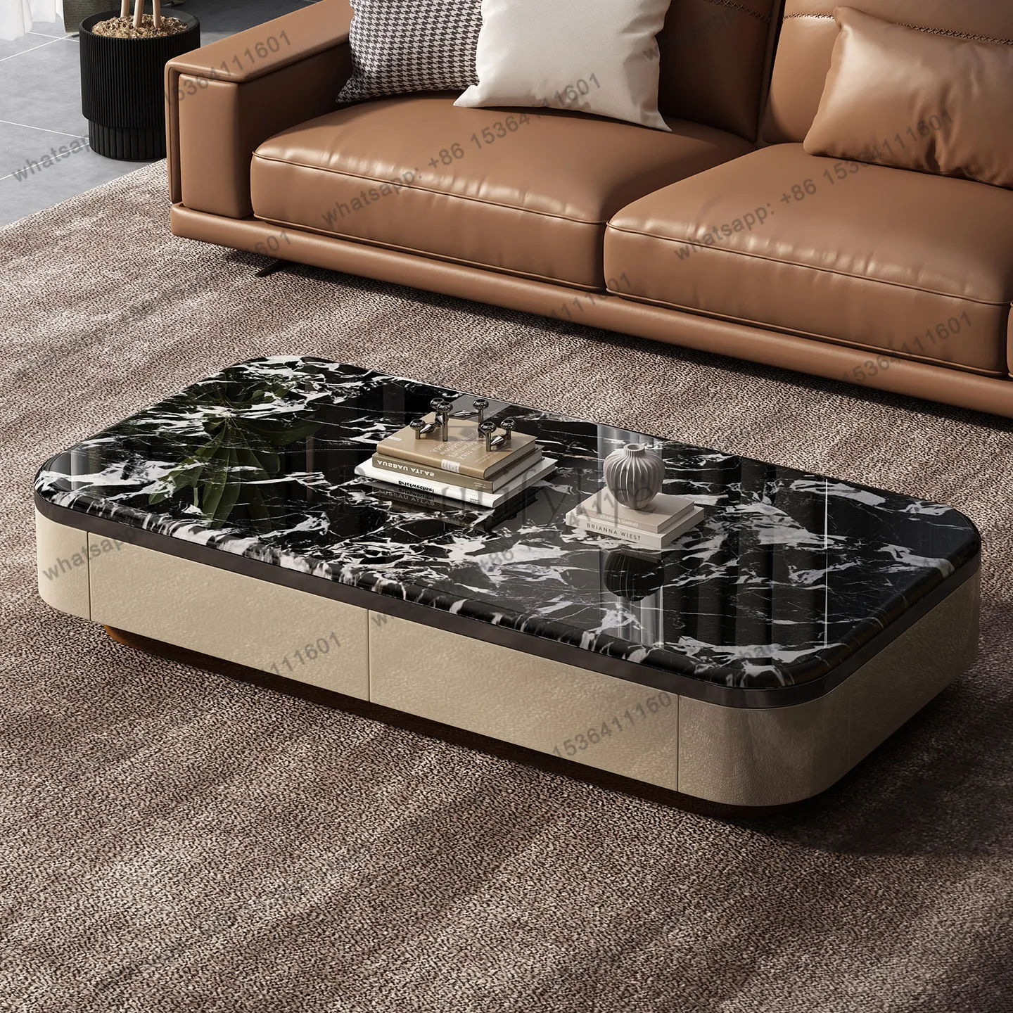 YJ Pure Handmade Light Luxury Microcrystalline Stone Modern Large Flat Living Room Coffee Table Villa Home Use