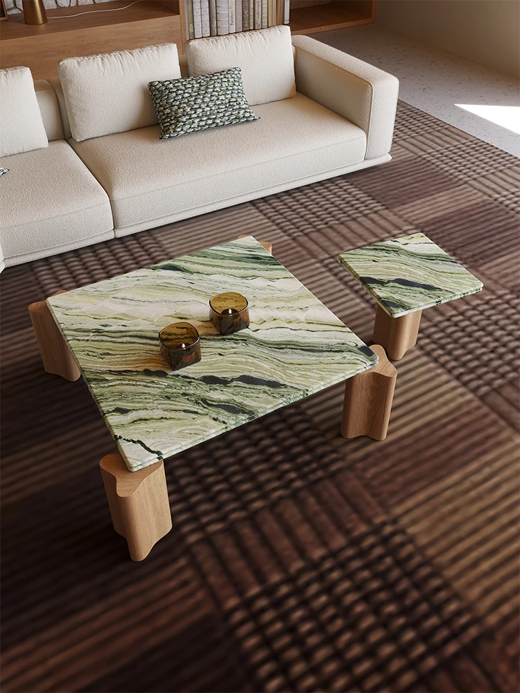 Italian Style Square Coffee Table - Minimalist Luxury Marble Tea Table, Natural Stone Living Room Table, Modern Home Centerpiece