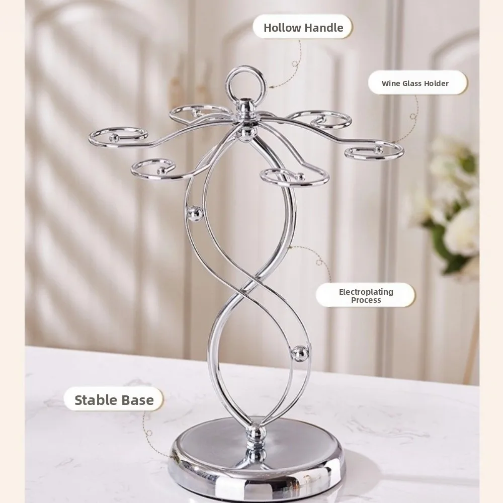 

Simple Desktop Wine Glass Stand Iron with 6 Hooks Wine Glass Holder Goblet Stand Decorative For Kitchen Bar Living Room Office