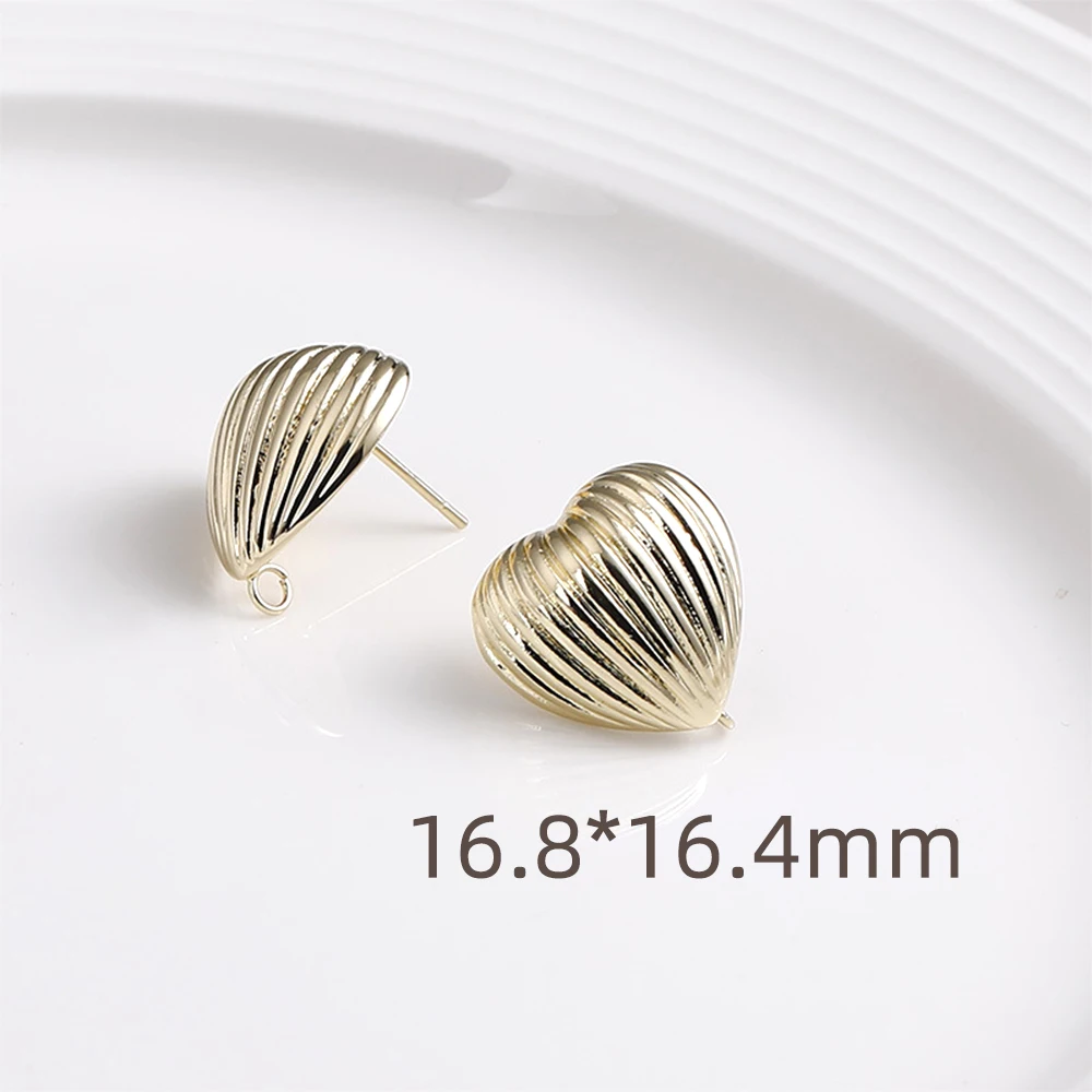 2 Pieces Brass Coated Gold Striped Heart-shaped with Hanging Earrings DIY Jewelry Making Semi-finished Products Accessories
