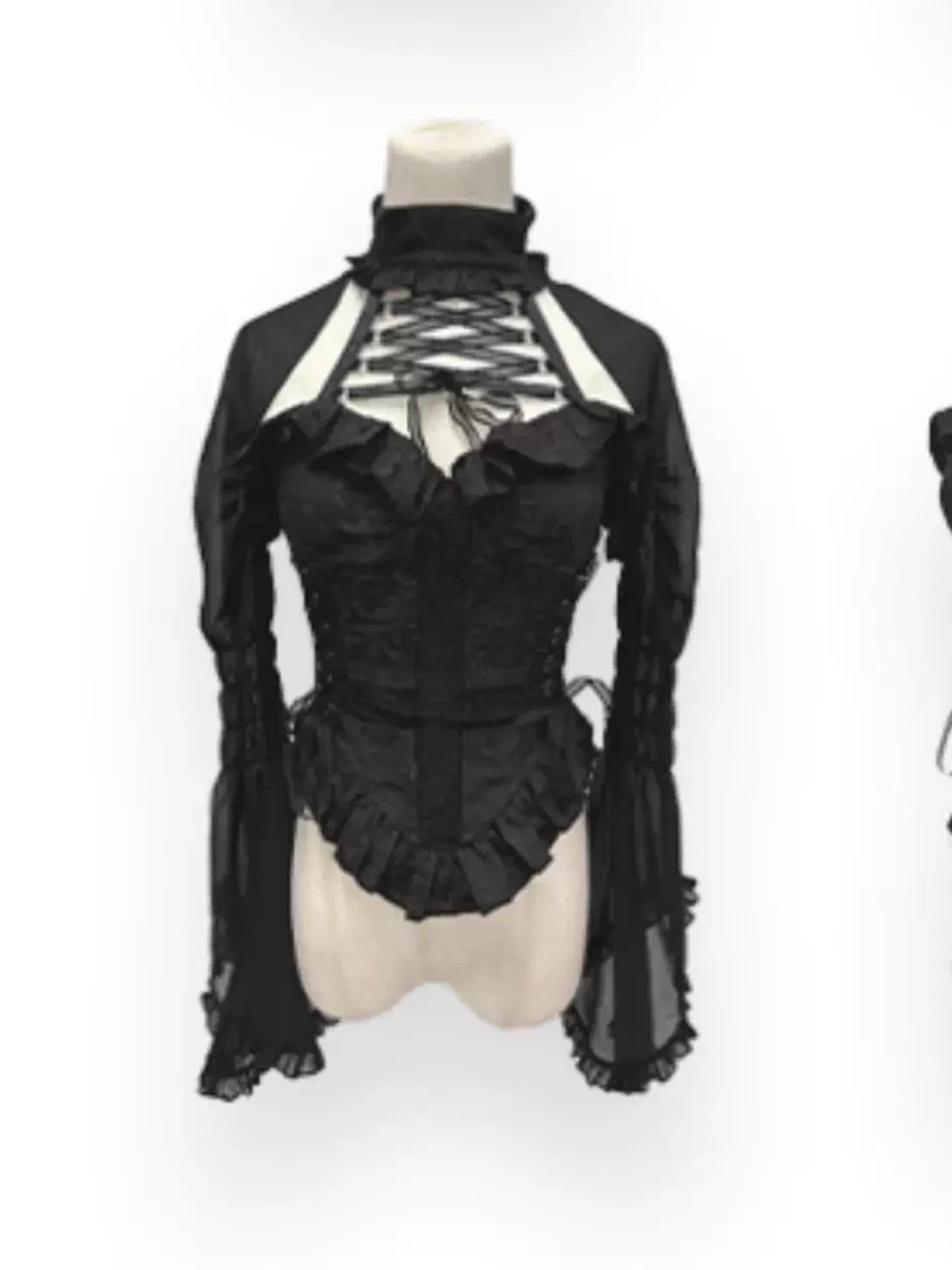 

Subculture Sexy Gothic Cross Print Halter Neck Sleeveless Top High Street Punk Style Hot Girl Slim Hollow Out Jacquard Top Women