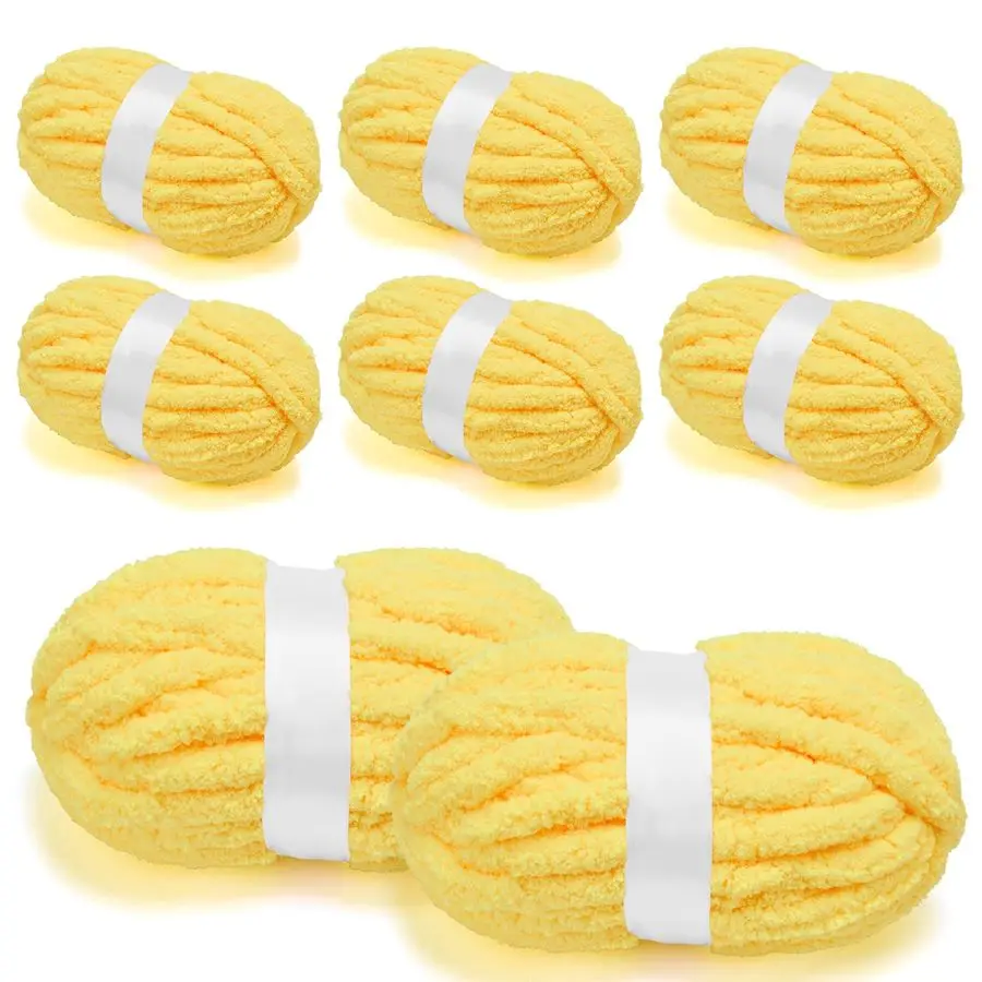 

Пряжа из синели для вязания крючком и спицами, супермягкая пряжа для пледов, желтая, 8 упаковок по 32 ярда, 8,5 унций в каждой упаковке