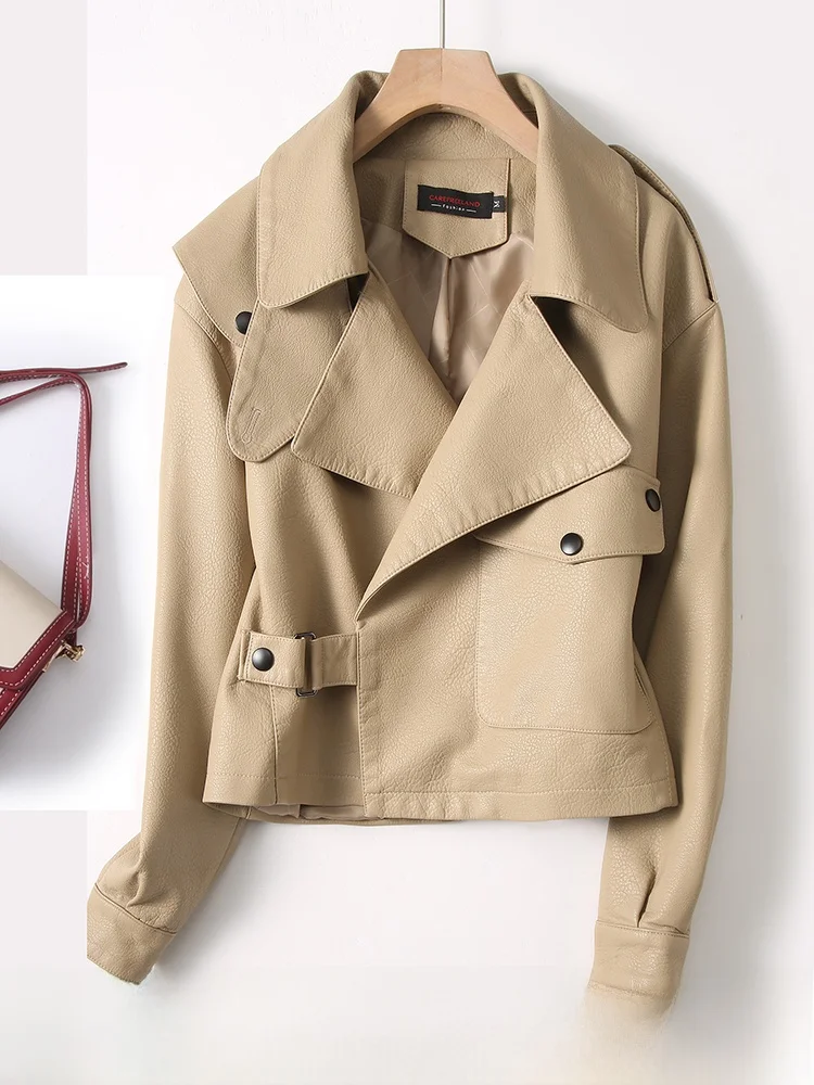 

Женская куртка Kavlandi из натуральной кожи, весенне-осенняя, новая, свободного кроя, мотоциклетная, из овчины, с длинными рукавами, без мехового воротника