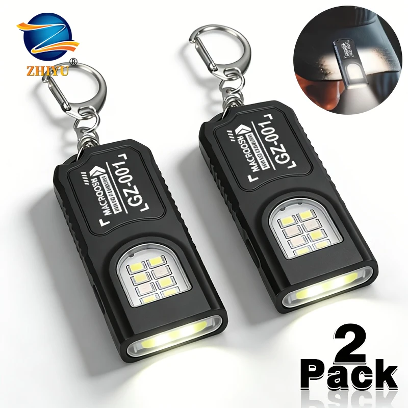 

2PCS Super Bright Mini EDC Flashlight USB Rechargeable Keychain Lamp with Tail Magnet Work Light Red and Blue Light Torch