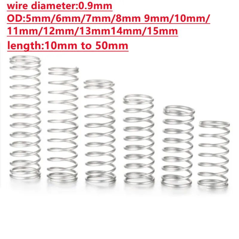 10pcs/lot Stainless steel compression spring wire diameter 0.9mm Outer dia 6mm-15 mm length 10-50mm