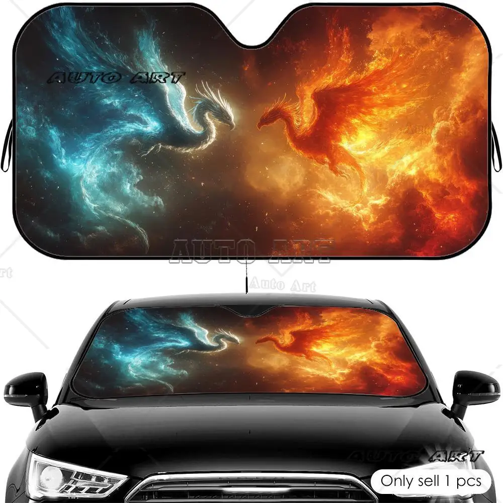 Dragon and the Phoenix Sun Visor Foldable Universal Car Windshield Sun Shade UV Protection Heat Insulation Foldable Cover