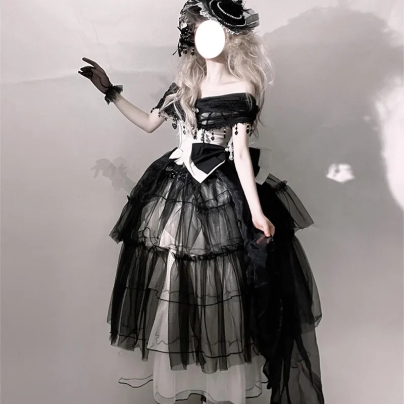 Gothic flower married black and white schoolgirl day bar mitzvah dress