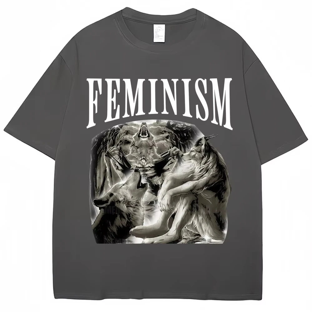 Funny Feminism Wolf Meme Graphic T Shirts Fashion Popular 90s Vintage Men Women Short Sleeve Oversized Cotton Casual T-shirts