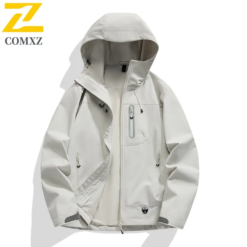 سترة COMXZ بغطاء للرأس وسيم مقاوم للماء ومقاوم للرياح في الهواء الطلق والمغامرة وركوب الدراجات والتسلق معطف ملابس خارجية عصرية للرجال #3