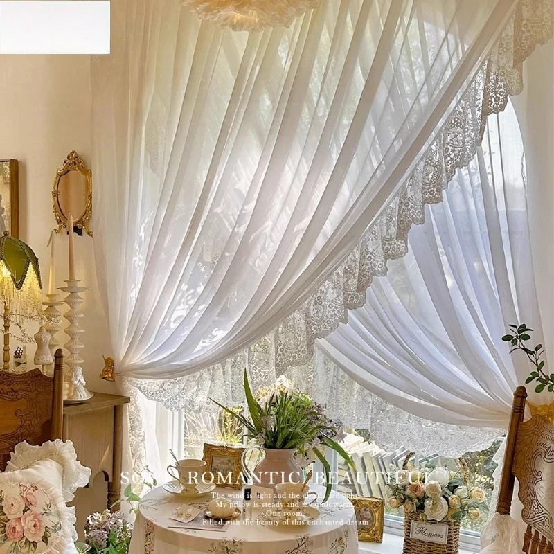 French Lace Chiffon White Tulle Sheer Curtains for Living Room Bedroom Dining Luxury Window Dream Princess Decor Kitchen