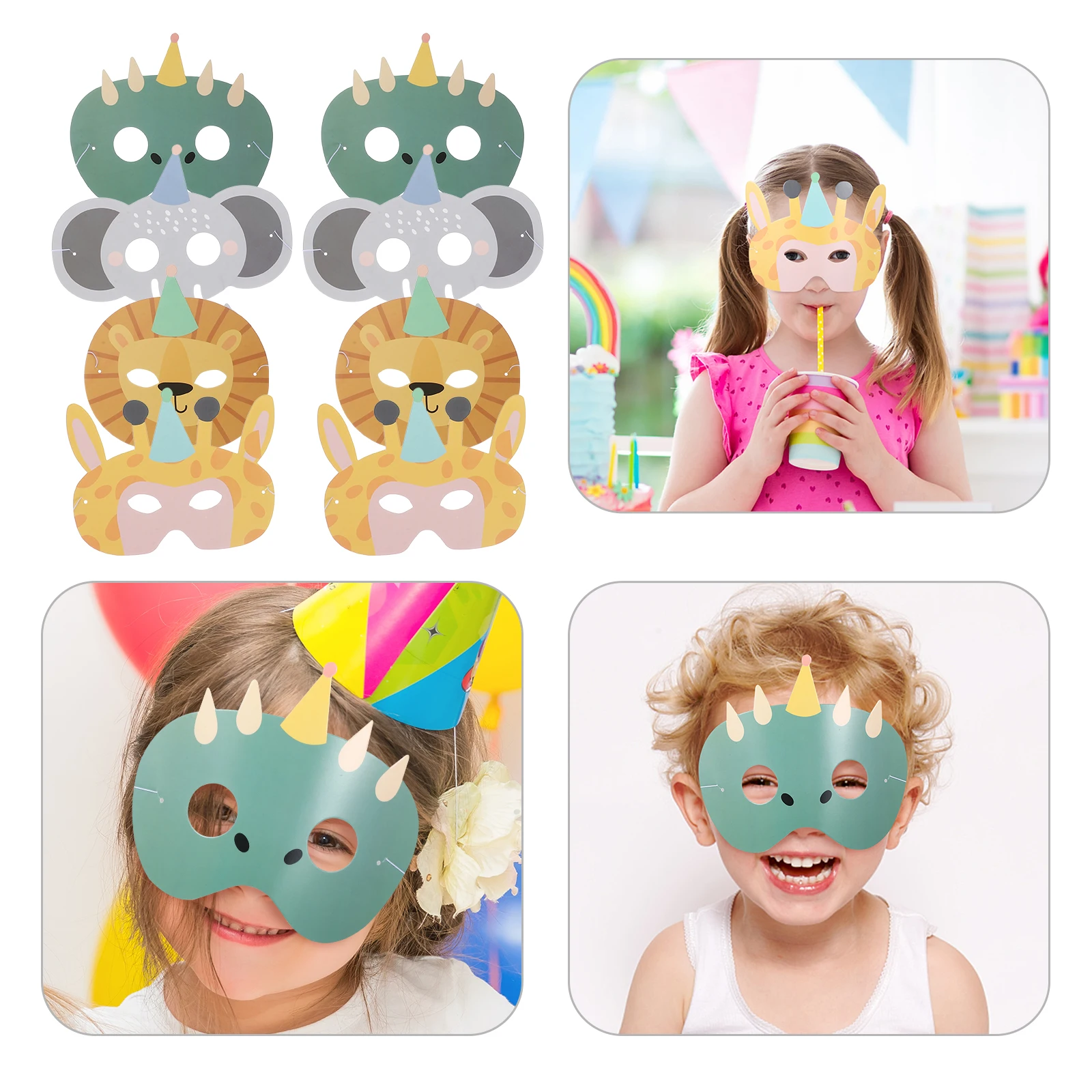 

8Pcs Animal Face Masks Polyester Lightweight Birthday Party Favors Cartoon Animal Mask Cosplay Jungle Theme Birthday Decorations