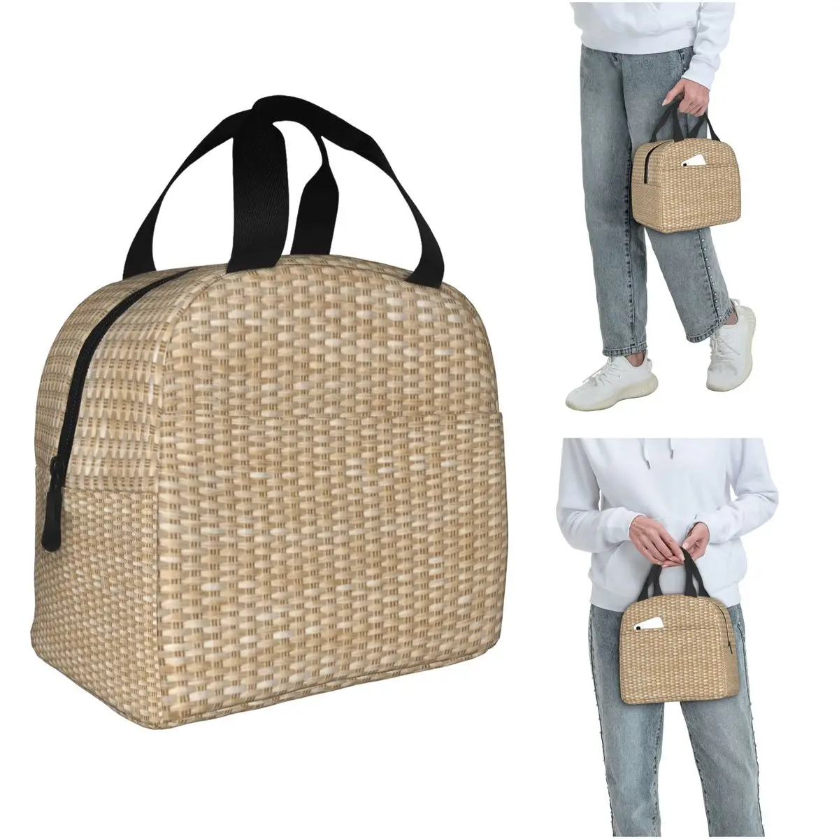 

Термосумка для обедов из плетеного ротангового дерева с принтом, для женщин и детей, герметичная, для еды, термосумка-тоут