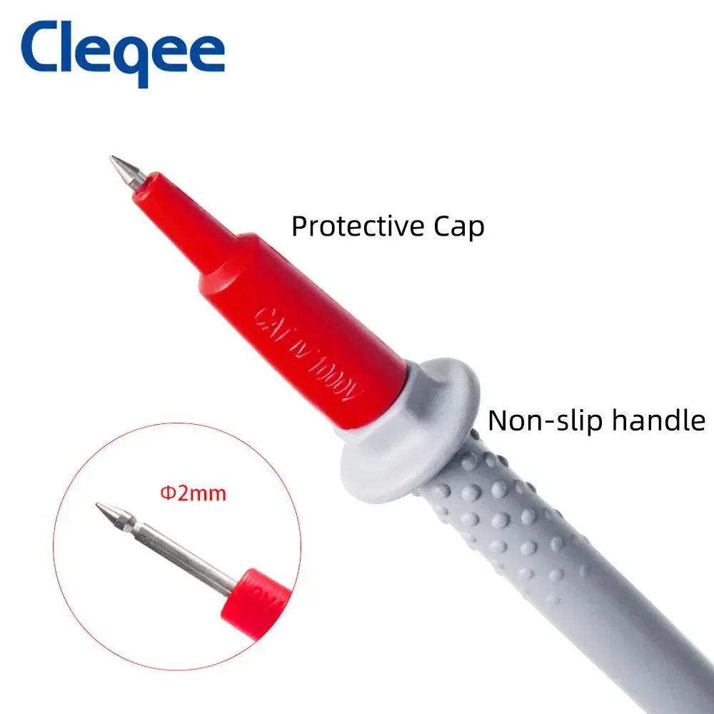 Cleqee P1505B Silicone Multimeter Test Leads with Gold-Plated Precise Sharp Needles, 4mm Banana Plug Multimeter Probe 1.5M Cable